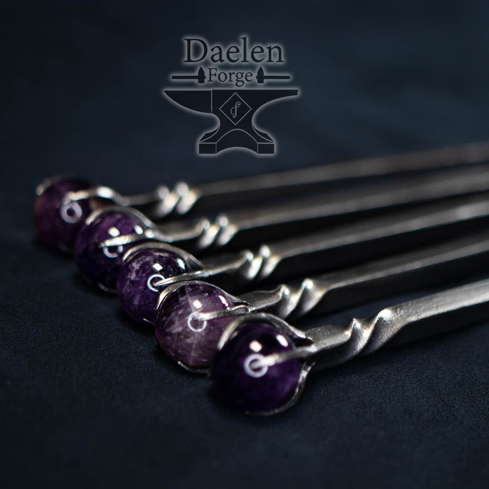 Amethyst Hair Pin (Hand Forged)